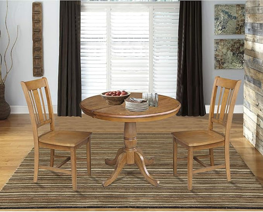 36" Round Top Pedestal Table With 12" Leaf - 28.9"H - Dining Height, Pecan