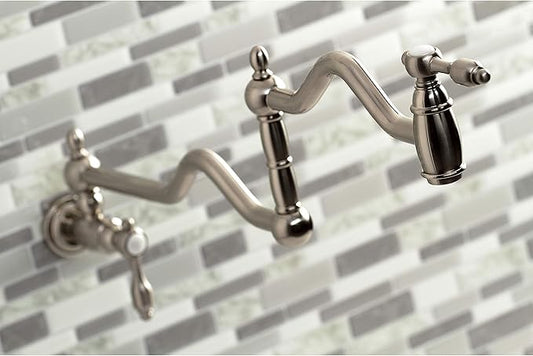 Kingston Brass KS2108TAL Tudor Wall Mount Pot Filler, Brushed Nickel