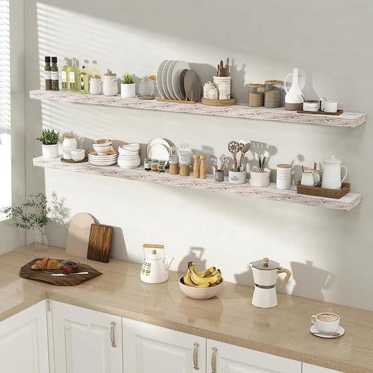 Acovy 72 Inch Floating Shelves for Wall 2 Pack, 72" Wall Shelves for Books, Storage, Decor, Wall Mounted Floating Shelf with Invisible Brackets for Kitchen, Living Room, Rustic