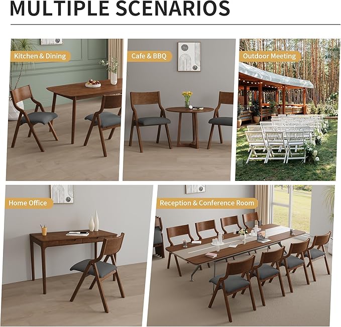 YOPTO Folding Wooden Chairs Set of 2 with Padded Seat,Portable Dining Chairs W/Ergonomically Designed Back and Cushion,for Dining Room,Restaurant,Kitchen,Office