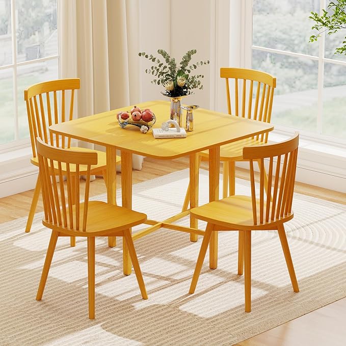 Giantex 36" Folding Dining Table for 2-4, Extendable Drop Leaf Kitchen Table with Solid Rubber Wood Frame, Space-Saving Dinner Table for Small Space, Living Dining Room, Dinette, Natural