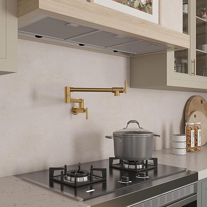 CENOSA Pot Filler Faucet Gold Commercial Wall Mount Stove Faucet Wall Mount Kitchen Sink Pot Filler Facuet