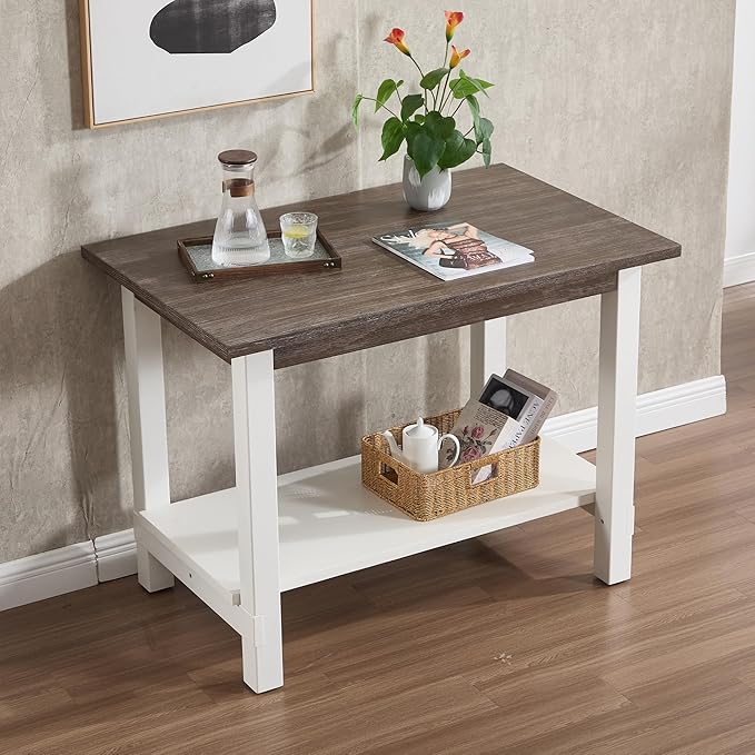 Solid Wood Counter Height Dining Table, 47.5" Small Kitchen Table with Open Storage Space Rectangle Bar Table for Dining Room/Home Bar/Kitchen Island, Brushed Brown