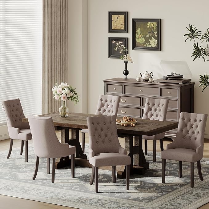COLAMY Wingback Upholstered Dining Chairs Set of 2, Fabric Side Dining Room Chairs with Tufted Button, Living Room Chairs for Home Kitchen Resturant- Taupe