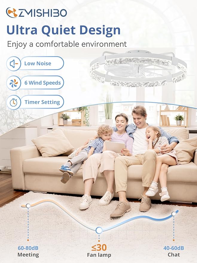 ZMISHIBO Ceiling Fans with Lights | 24 inch Low Profile Ceiling Fan with Light and Remote | 3CCT Dimmable Modern Flush Mount Bladeless Fan Light with High Airflow for Living Room Bedroom Kitchen