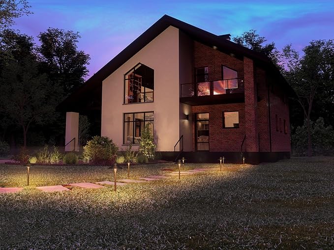 GKOLED Solid Brass Landscape Path Lights (6.7" Shade, 20" Tall), Low Voltage LED 3W 12-24V AC/DC China Hat Path Lighting, 2700K Outdoor Waterproof Walkway Light, with Stake and G4 Bulb, 6 Pack