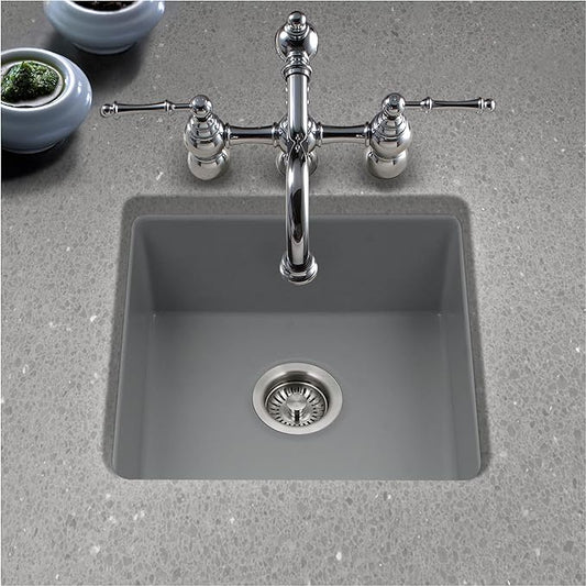 Houzer PTB-2020 GR Platus Fireclay Undermount 19" Square Bar Sink, Grey