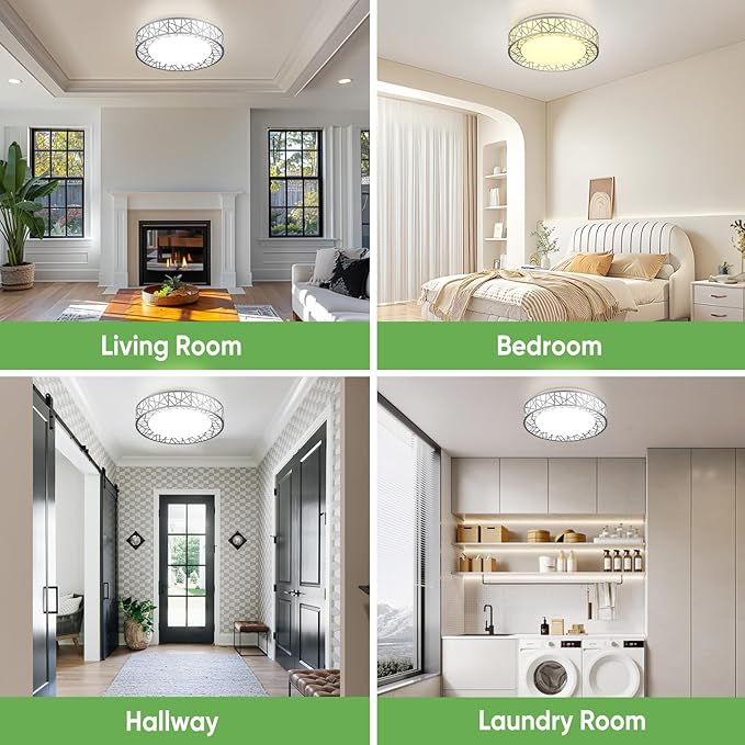 Lightania 20 Inch Flush Mount Ceiling Light, Modern Brushed Nickel LED Ceiling Light Fixture, 42W 4000LM 2700-6500K Adjustable, Dimmable Ceiling Lights for Bedroom, Kitchen, Hallway, Bathroom, ETL