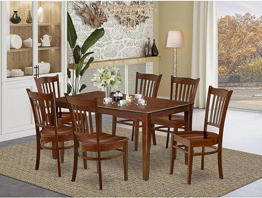 HomeStock 7 Piece Kitchen Table & Chairs Set Consist of a Rectangle Dining Table and 6 Dining Room Chairs, 36x60 Inch, Mahogany Finish Table Set