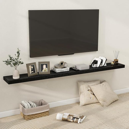 Fun Memories 72 Inch Floating Shelves for Wall, Fireplace Mantel Shelf with Invisible Heavy Duty Bracket, 8 Inch Deep Storage Shelf for Living Room, Kitchen, Farmhouse, Black (2-Pack)