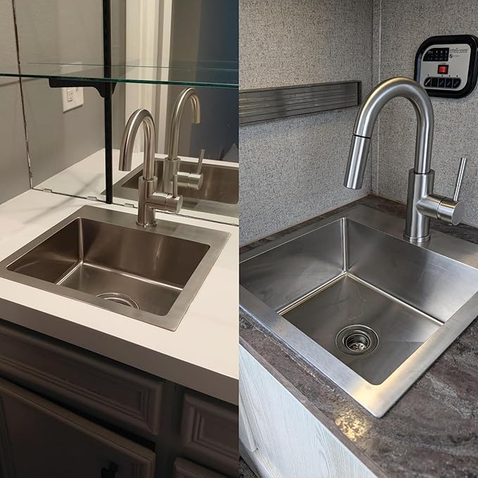 15x15 Inch Single Bowl Kitchen Sink,304 Stainless Steel Top Mount Kitchen Sinks Bar Sink,Handmade 16 Guage Small Kitchen Sink Brushed Nickel Deep Kitchen Sinks RV Sink