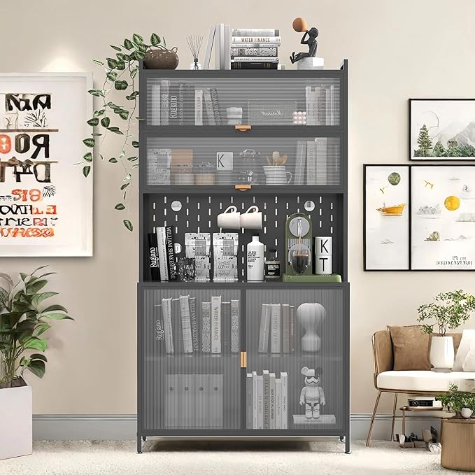 73‘’ Tall Kitchen Metal Pantry Cabinet, Pantry Storage Cabinet with Microwave Shelf and Door, Hutch for Kitchen, Dining Room, Living Room