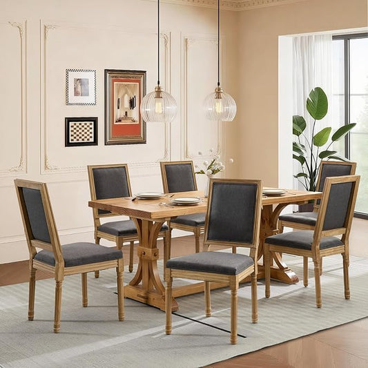 SoarFlash French Dining Chairs Set of 4, Vintage Dining Chairs with Rattan Backrest, Wooden Framehouse Chairs for Living Room, Kitchen, Restaurant, Grey