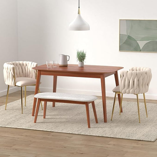 Nrizc Velvet Dining Chairs Set of 4, Woven Upholstered Dining Chairs with Gold Metal Legs, Modern Accent Chairs for Living Room, Dining Room, Kitchen