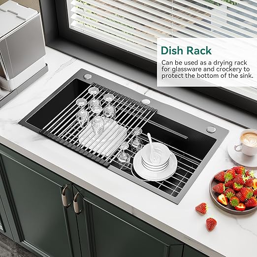 YITAHOME Drop In Kitchen Sink Workstation 30 Inch, Top mount Stainless Steel Nano Gunmetal Black Sink w/Cutting Board& Strainer, Handmade Single Bowl Sink with Accessories 30 x 18 x 10in