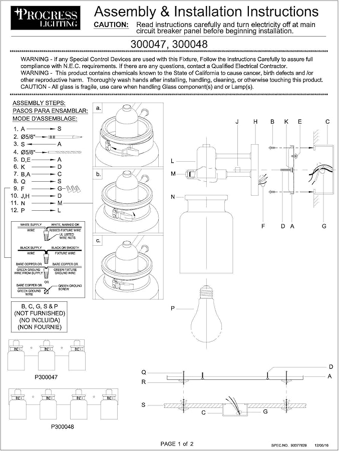 Progress Lighting P300048-009 Calhoun Collection Clear Glass Farmhouse Bath Vanity Light, 4-Light, Brushed Nickel