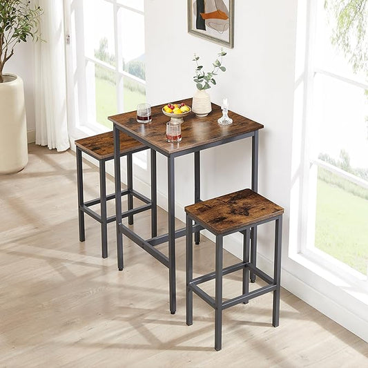3 PCS Bar Table Set with 2 Stools, Modern Counter Height Table and Chairs Set for Living Room, Small Spaces (Rustic Brown)