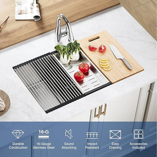 32 inch Kitchen Sink Undermount Stainless Steel Workstation 32x19x10 inch 16 Gauge Under Counter Kitchen Sinks Basin with Accessories Single Bowl Kitchen Sink