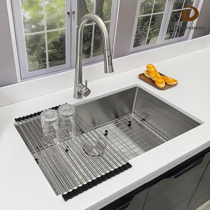 32 Inch Undermount Kitchen Sink - Delironexu 16 Gauge Stainless Steel Kitchen sink Single Bowl, 32''x18'' Undermount Sink with Brushed Finish, Includes 4 Accessories