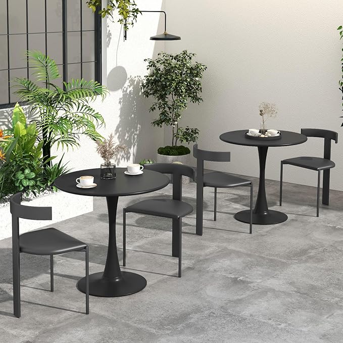 Byroce White Round Dining Table, Glossy Tulip Kitchen Table for 2-4, 32 Inch Coffee Side Table w/Sturdy Metal Pedestal Base, Modern Leisure Table for Small Space, Living Room, Office & Patio (Black)