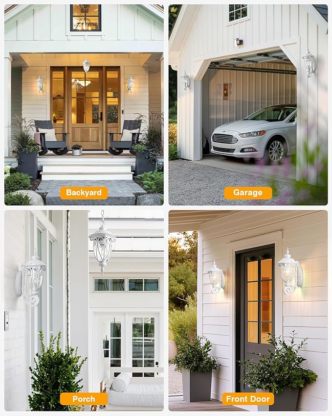 VIANIS Dusk to Dawn Outdoor Garage Lighting Fixtures White, Delicate Exterior Lighting Fixtures with Bubble Glass, White Porch Lights Outdoor for Doorway, Garden, Garage, Vintage Style, Waterproof