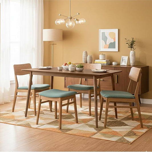 Alaterre Furniture Calais Dining – Mid Century Modern 59-Inch Rectangular Dining Table for 4 – Solid Wood Kitchen and Dining Room Table with Minimalist Design (Warm Pecan Finish)