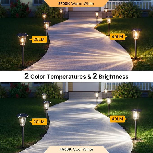XMCOSY+ Solar Pathway Lights, 4 Pack Metal Solar Lights Outdoor Waterproof, 20/40LM Bright Solar Powered Garden Light for Yard Backyard Landscape Path Driveway Walkway Outside (Warm/Cool White)