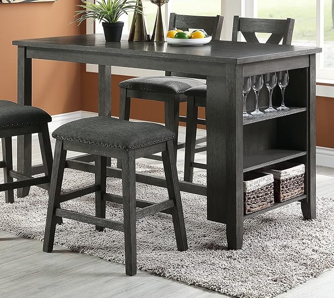 Living Room Chairs Comfy, Farmhouse Modern Counter Height Dining Stools Set of 2, Solid Wood Kitchen Island Chair with Cushioned Seat for Dining Room, Comedor Sillas,Bedroom Furniture,Gray