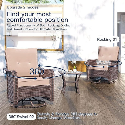 Kullavik 9 Pieces Outdoor Patio Furniture Set,PE Wicker Rattan Sectional Sofa Patio Conversation Sets with Tempered Glass Table,Swivel Rocking Chairs Set,Sand