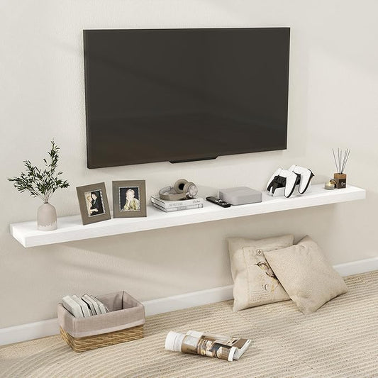Fun Memories 72 Inch Floating Shelves for Wall, Fireplace Mantel Shelf with Invisible Heavy Duty Bracket, 8 Inch Deep Storage Shelf for Living Room, Kitchen, Farmhouse, White