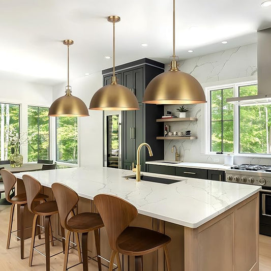 LamQee 18 Inch Brushed Gold Large Pendant Light Kitchen Island, Farmhouse Modern Dome Pendant Light Fixtures Ceiling Hanging Lighting Chandelier for Dining Room Over Table, Bar, Hallway, Entryway