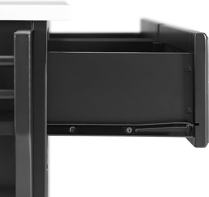 Crosley Furniture Cambridge Stone Top Rolling Kitchen Island Storage Cart, Microwave Stand, Spice Rack, Black