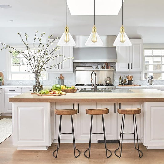 JONATHAN Y 30.5" Brass Gold/Black 3-Light Iron and Glass Linear Pendant Light, Adjustable Height for Kitchen Island Dining Room, Modern Farmhouse, LED Bulbs Included JYL1123A