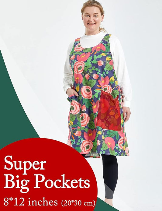 Big Plus Size Aprons for Women with Pockets Cotton Linen Baking Kitchen Cooking