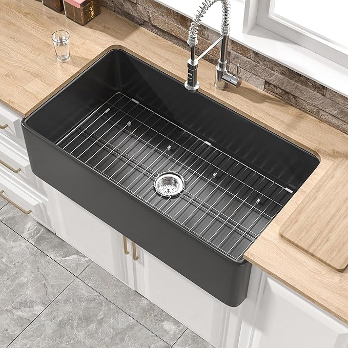 Extra Large Black Farmhouse Sink 36 x 20 Inch, Firecaly Apron Front Undermount Farm Sink Deep Single Bowl for Kitchen, w Accessories 2 Types, Fits MIN. Cabinet Size: 24"Dx39"W