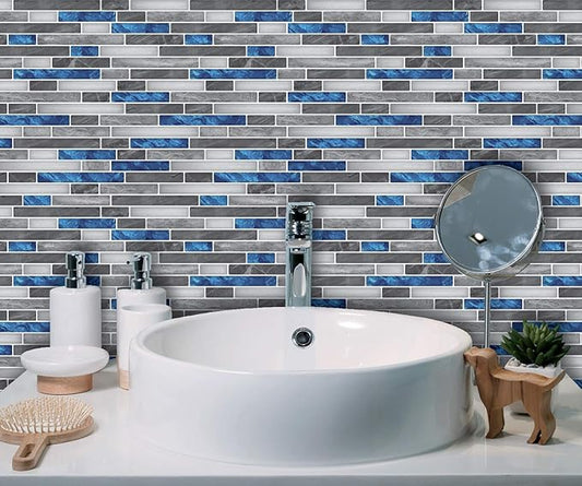 Art3d Peel & Stick Brick Kitchen Backsplash Self-Adhesive Wall Tile Stone Design, 10 Sheets, Blue Marlbe, 30 * 30cm