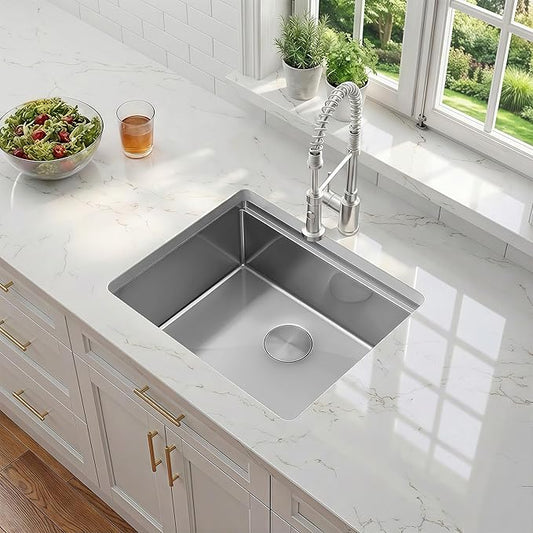 23 Inch Black Undermount Kitchen Sink,16 Gauge Stainless Steel Kitchen Sink Single Bowl, 23"x19"x9" Undermount Sink Ledge Workstation Sinks With All Accessories, Multi-Functional Sinks