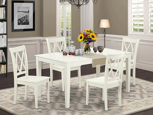 East West Furniture CACL5-LWH-W 5 Piece Kitchen Table Set for 4 Includes a Rectangle Dining Room Table and 4 Solid Wood Seat Chairs, 36x60 Inch, Linen White