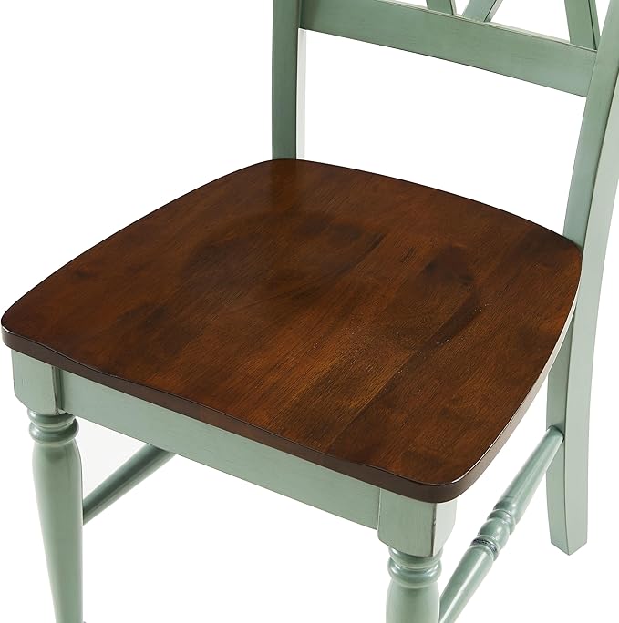 Crosley Furniture Shelby Traditional Wood X-Back Dining Room Chairs Set of 4, Kitchen Chair, Distressed Teal
