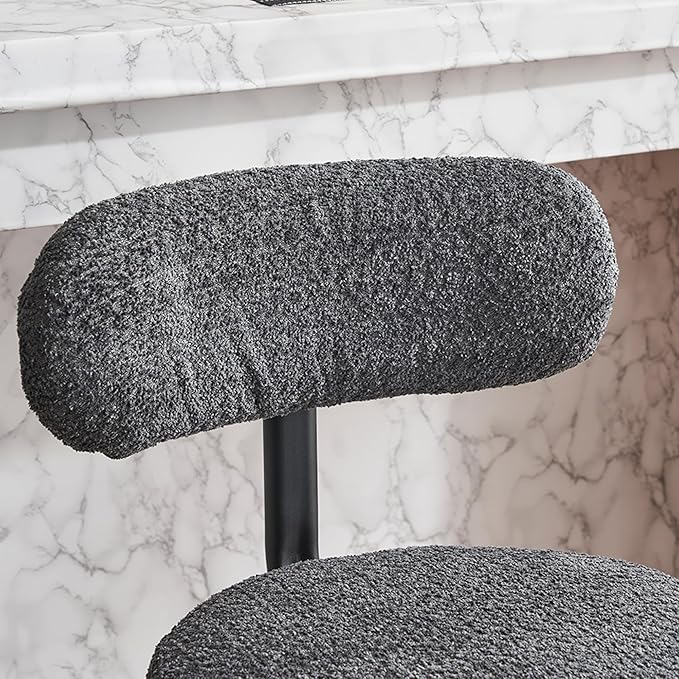 Modern Swivel Bar Stools Set of 2, Boucle Upholstered Counter Height Bar Chairs with Metal Legs Footrest, 360° Swivel Bar stools for Kitchen Island, Dining Room, Dark Grey