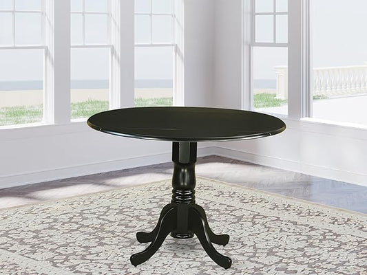 East West Furniture DLT-BLK-T Dining Room Table - a Round Top with 2 Drops Leaf and Pedestal Leg, 42x29.5 Inch, Black Finish