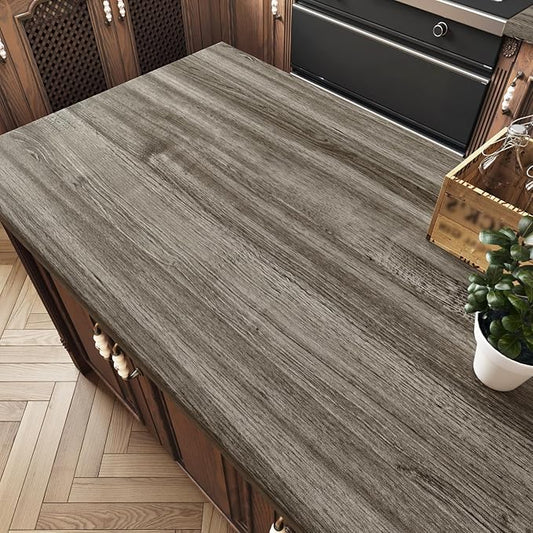 WESTICK Grayish Brown Wood Contact Paper Peel and Stick Wallpaper Wood Vinyl Wrap Waterproof Thick Wooden Grain Contact Paper for Countertops Desk Dresser Kithcen Cabinets Shelf Liner 15.8" x 393"