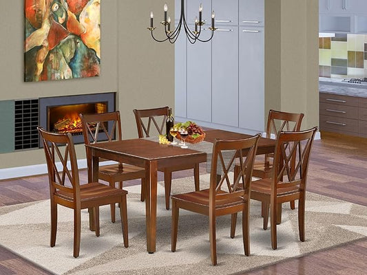 East West Furniture CACL7-MAH-W 7 Piece Dining Room Furniture Set Consist of a Rectangle Kitchen Table and 6 Dining Chairs, 36x60 Inch, Mahogany