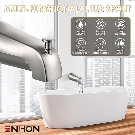 Enhon Slip on Tub Spout with Diverter, Compatible with American Standard 8888026.002 Tub Spout, Bathroom Bathtub Faucet, Fits 1/2 Copper Water Tube(5/8 Dia), 5/32 Hex Wrench(Brushed Nickel,2)