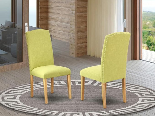 East West Furniture ENP4T07 Encinal Parson Dining Chairs - Nailhead Trim Limelight Linen Fabric Upholstered Chairs, Set of 2, Oak