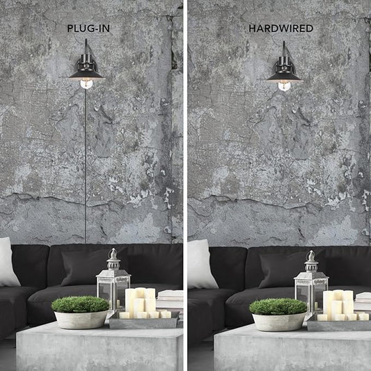 Globe Electric Wren 1-Light Plug-in or Hardwire Wall Sconce, Matte Black, 6ft Black Braided Fabric Designer Cord, in-Line On/Off Rocker Switch, Bulb Not Included