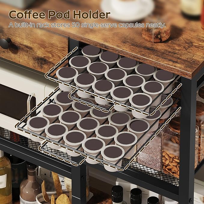 YATINEY Coffee Bar Cabinet, Kitchen Island with Storage, Bakers Rack with Storage, 5-Tier Coffee Bar Station with Drawer, KF22WN-KF60BRY1