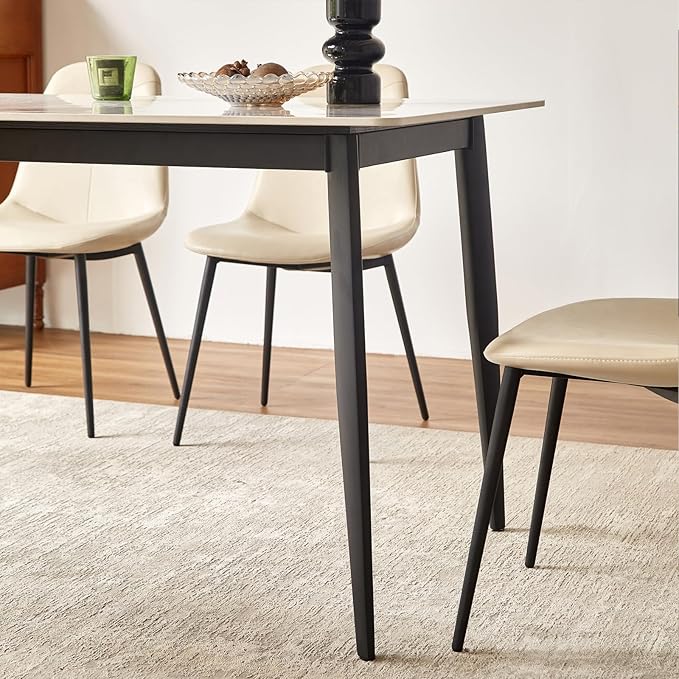 Sintered Stone Dining Table, Faux Marble Dining Table for 4-6 People, 55" Rectangular White Kitchen Table with Porcelain Table Top and Metal Legs for Living Room(1 Table Only)