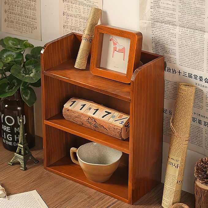 Jotsport 3 Tier Vintage Display Shelf Freestanding & Wall Hanging Decorative Wooden Shadow Box Crystals, Stone, Essential Oils Storage Holder