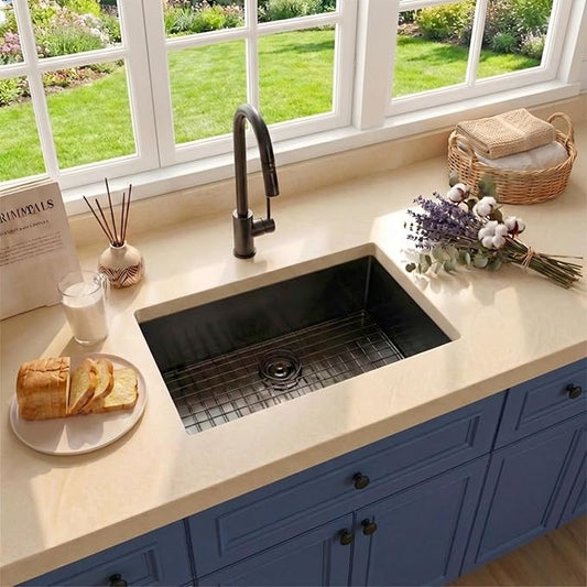 RV Kitchen Sink 25 X 15 inch,Black Undermount Kitchen Sink with 7 inch Depth,Stainless Steel Kitchen Sinks for RV,Outdoor Caming Van Sink